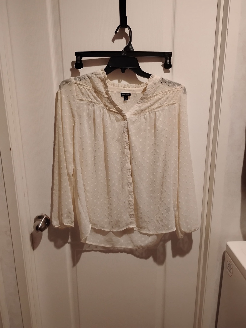 Torrid  Ivory Swiss Dot Lace Yoke Button-Front Blouse
